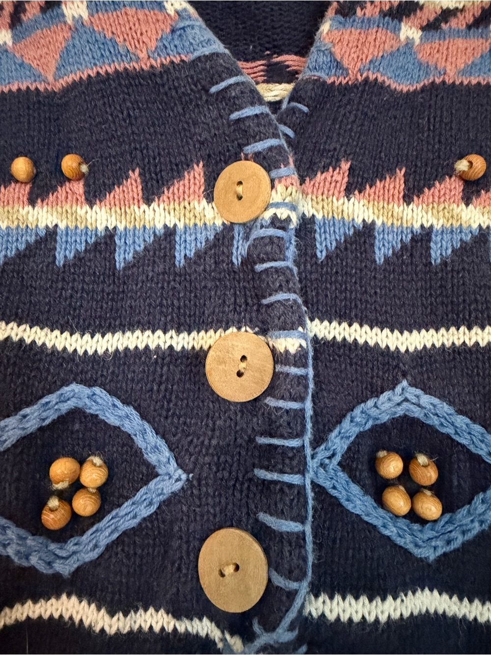 Navy Aztec Patterned Button-Front Knit Vest - Picture 5 of 7